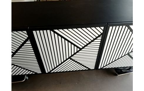 ENFILADE 3P MODERNE BOIS NOIR & BLANC PIEDS MÉTAL