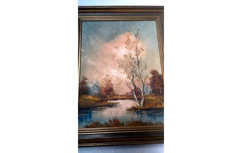 SCHILDERIJ RIVIER BERKEN GESIGNEERD