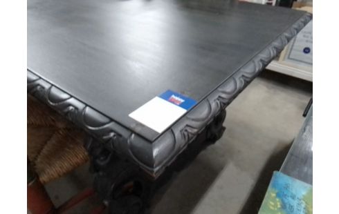 TABLE CHÊNE MASSIF SCULTE MAINS NOIR 2 ALLONGES