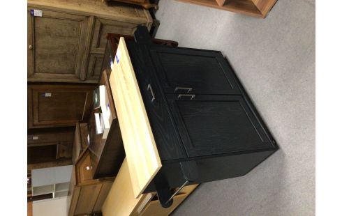 MEUBLE 2 PORTES 1 TIROIR MODERNE NOIR SUR ROULETTES