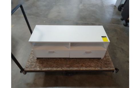 MEUBLE TV 2 PORTES / 2 TIROIRS MELAMINE BLANC