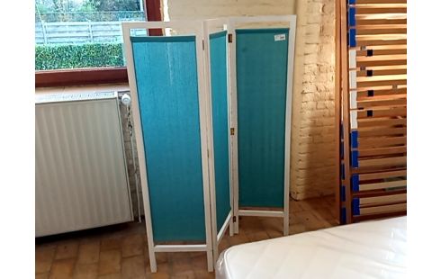 PARAVENT patine blanc tissu bleu