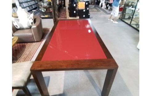 TABLE BOIS PLATEAU VERRE ROUGE