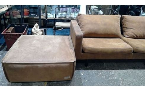 CANAPE 3 PLACES NUBUC + POUF AJUSTABLE (G/D)