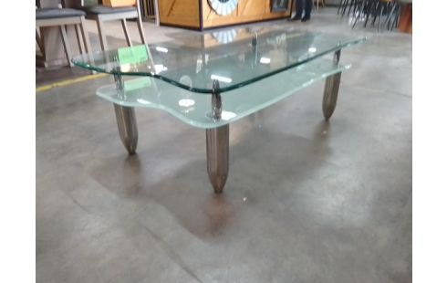 TABLE BASSE PIEDS CHROME+ PLATEAU VERRE