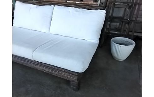 BANQUETTE 2 PLACES BAMBOU COUSSINS TISSU