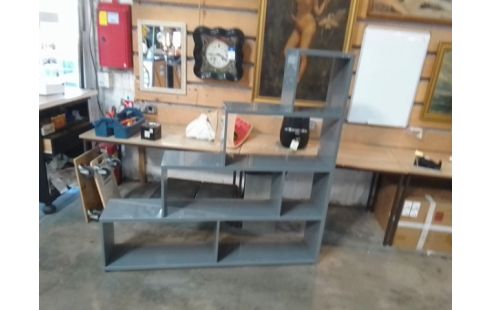 MEUBLE ESCALIER ÉTAGÈRES LAQUE GRIS