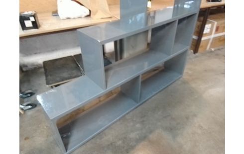 MEUBLE ESCALIER ÉTAGÈRES LAQUE GRIS