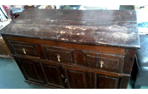 COMMODE ANTIQUE 3 TIROIRS 2 PORTES MASSIF CHENE