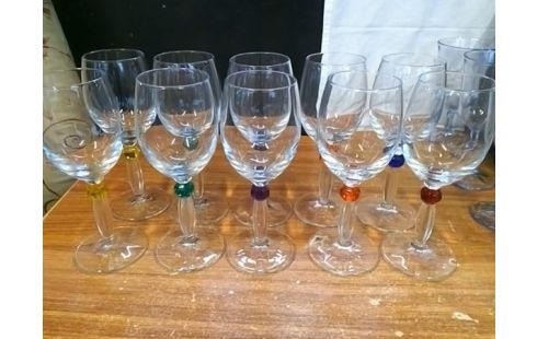 LOT DE 10 VERRES POINTS COLORES