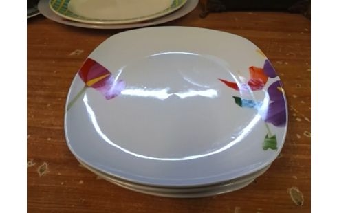 LOT DE 5 ASSIETTES BLANCHES MOTIF FLEURS