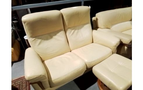 CANAPE CUIR JAUNE RELAX + REPOSE PIED