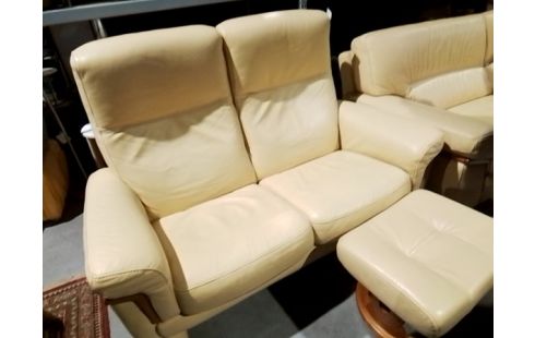 CANAPE CUIR JAUNE RELAX + REPOSE PIED