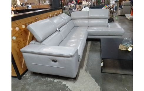 CANAPE D'ANGLE CUIR CENTER RELAX ÉLECTRIQUE CUIR GRIS