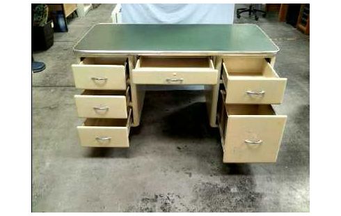 SCHREIBTISCH METALL VINTAGE 6-SCH. CREMEF.