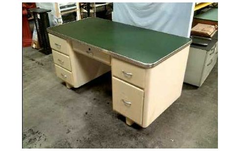 SCHREIBTISCH METALL VINTAGE 6-SCH. CREMEF.