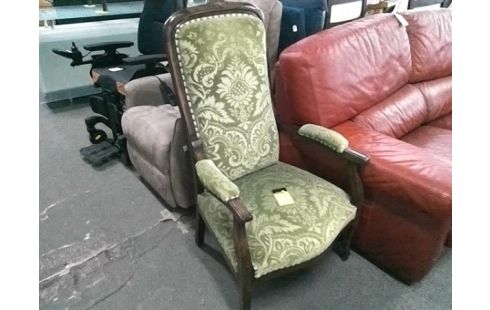 FAUTEUIL VOLTAIRE TISSU VERT STYLE LOUIS XV