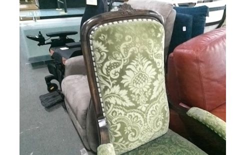FAUTEUIL VOLTAIRE TISSU VERT STYLE LOUIS XV