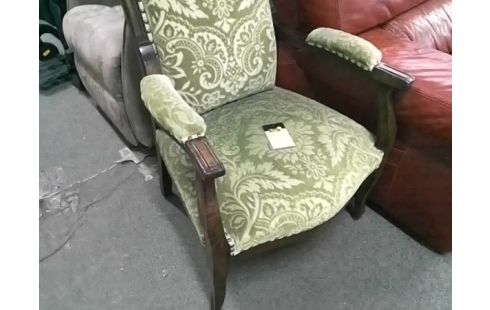 FAUTEUIL VOLTAIRE TISSU VERT STYLE LOUIS XV