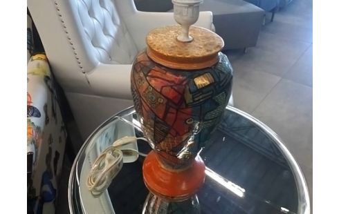 PIED DE LAMPE MOTIF ST CUBISME ORANGE/VERT BLEU