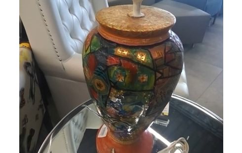 PIED DE LAMPE MOTIF ST CUBISME ORANGE/VERT BLEU