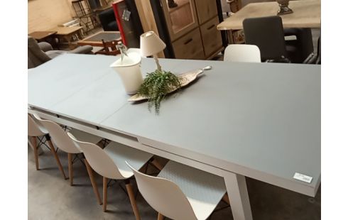 TABLE METAL BLANC/VERRE 1 ALLONGE MAGNIFIQUE