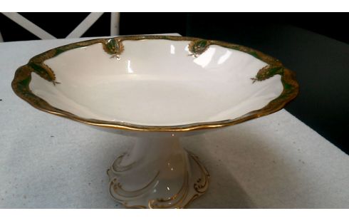 FUENTE PARA TARTAS BLANCA PORCELANA VERDE OR