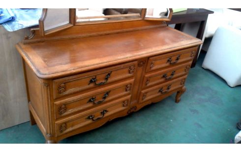 COMMODE BISAUTE, , MIROIR STYLE LOUIS XV 6 TIROIRS