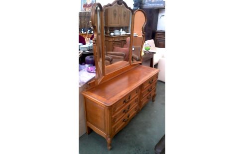 COMMODE BISAUTE, , MIROIR STYLE LOUIS XV 6 TIROIRS