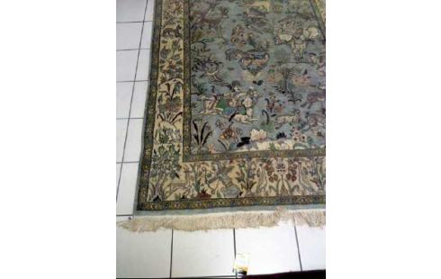 TEPPICH <NK> BLAU GRÜN MIT JAGDMOTIV