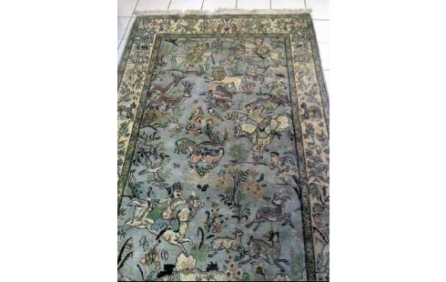 TEPPICH <NK> BLAU GRÜN MIT JAGDMOTIV