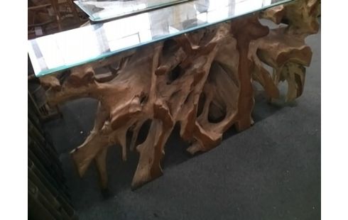 CONSOLE TECK PLATEAU VERRE