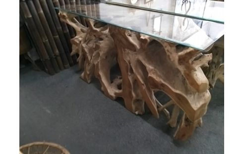 CONSOLE TECK PLATEAU VERRE