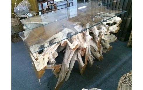 CONSOLE TECK ¨PLATEAU VERRE 140X45X82