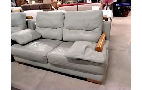 SALON 3 PIECES CUIR VERT  DESIGN ET BOIS