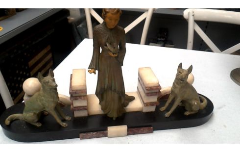 SCHOUWGARNITUUR ART DECO MARMER BRONS