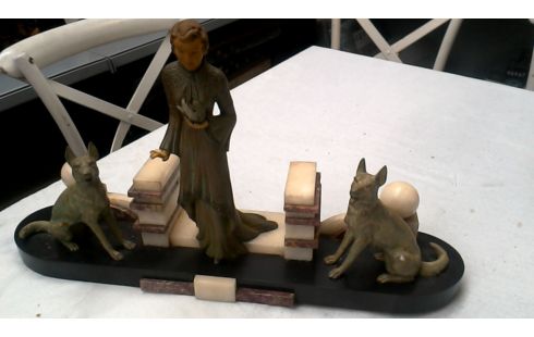 SCHOUWGARNITUUR ART DECO MARMER BRONS