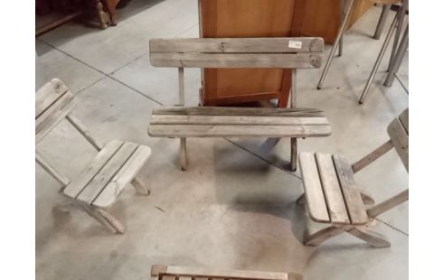 BANC DE JARDIN + 2 CHAISES TECK POUR ENFANT