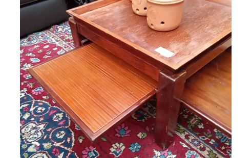 TABLE BASSE+PLATEAUX STYLE INDONNÉSIEN