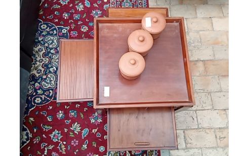 TABLE BASSE+PLATEAUX STYLE INDONNÉSIEN