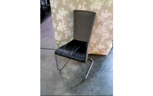 STUHL METALL RATTAN GRAU AUFLAGE SCHWARZ