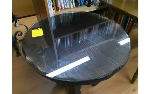 TABLE BASSE PM CHENE FONCE AVEC PLATEAU VERRE