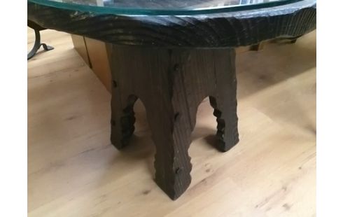 TABLE BASSE PM CHENE FONCE AVEC PLATEAU VERRE