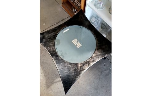 TABLE BASSE FER FORGÉ VERRE FUMÉ