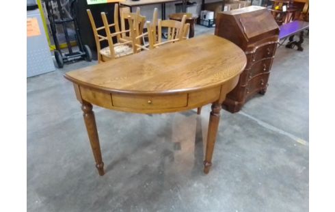 TABLE DEMI LUNE CHENE MASSIF 2 TIROIRS