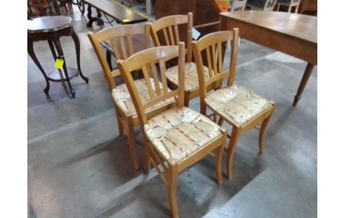4 CHAISES BOIS PAILLEES