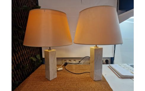 LAMPE A POSER PIED MARBRE BLANC COUPS la paire