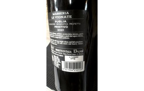 FLES WIJN 2021. PRIMITIVO IGP PUGLIA