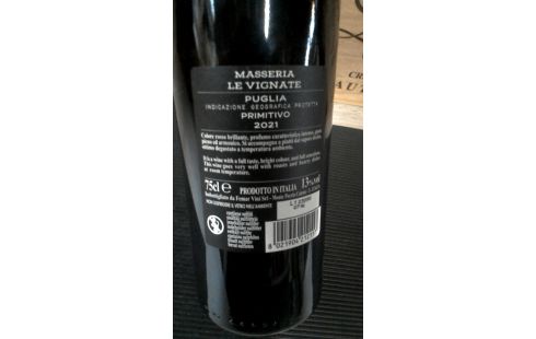 FLES WIJN 2021. PRIMITIVO IGP PUGLIA