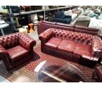 SALON CHESTERFIELD 2 PIÈCES CUIRE ROUGE